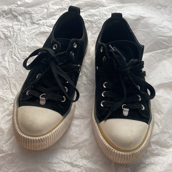 All Saints women low top black and white genuine leather sneakers keds - Picture 3 of 9